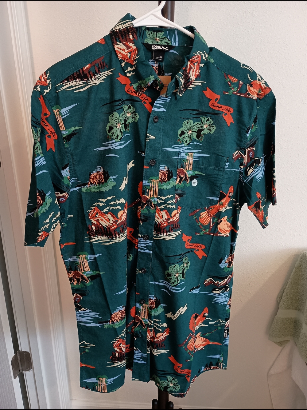 FUN! Men's Eddie Bauer Short Sleeve Baja Shirt Tall Medium Camp Life Outside